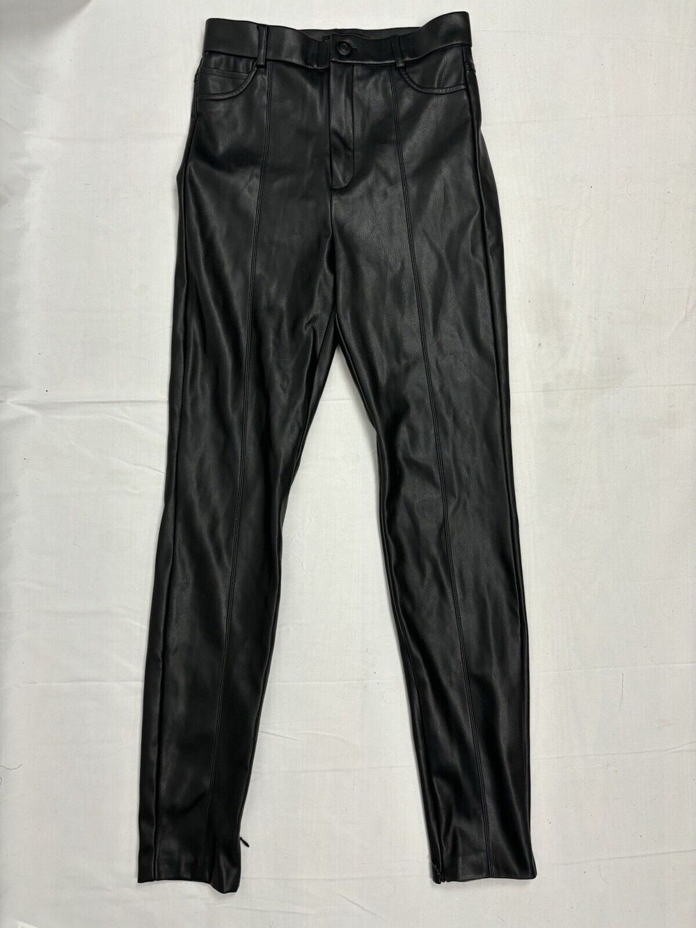 ZARA Faux Leather Leggings Black Skinny Pants Ankle Zip Size S